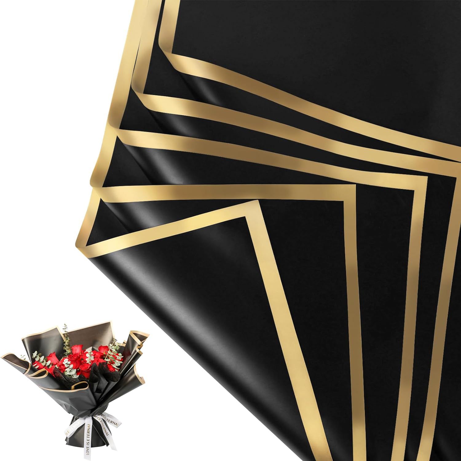 20 Sheets Gold Edge Waterproof - Florist Supply Paper ulasan dan harga